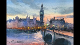 watercolor painting tutorial  A view of London [upl. by Notserk]