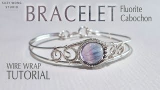 Fluorite Cabochon Wire Wrap Tutorial  Bracelet Easy Bangle DIY Jewelry How to make [upl. by Nesaj526]