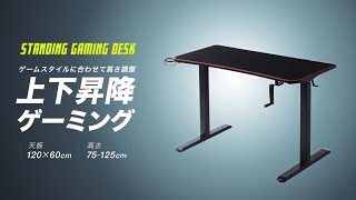 ゲーミングデスク（上下昇降デスク・平机・eスポーツ・幅1200mm・奥行600mm・高750～1240mm・デスクマット付き・ドリンクホルダー付き・ヘッドホン掛け・タップ受け）100DESKG005 [upl. by Marty165]