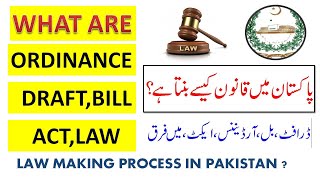 How a law is made in PakistanLaw making processDifference among Draft Bill Law Act Ordinance [upl. by Htebasile]