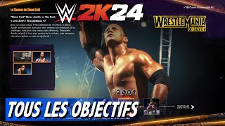 TOUS LES OBJECTIFS quotStone Coldquot Steve Austin Vs The Rock WWE 2K24  MODE SHOWCASE [upl. by Llesram]