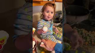 Toddler is trying to crack an egg and it doesnt go over well [upl. by Fortuna605]