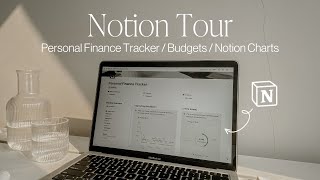 Notion Tour  Personal Finance Tracker budget Notion charts expenses debt aesthetic template [upl. by Filiano]