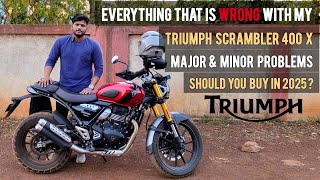 ALL PROBLEMS WITH MY TRIUMPH SCRAMBLER 400 X  OWNERSHIP REVIEW  TwoWheelTrails [upl. by Atinek]