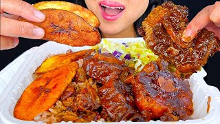 JAMAICAN OXTAIL FRIED PLANTAINS AND RICE  EATING SOUNDS  MUKBANG  ASMR Phan [upl. by Sivehc]