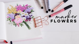 How To Illustrate Loose Florals Using Markers  Brush Pens [upl. by Otes]