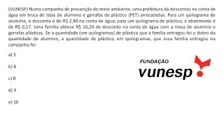 MATEMÁTICA  VUNESP Exercício Resolvido 001 [upl. by Ariamo]