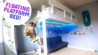 I built a DIY Floating Platform Bed for My Sons Small Kids Bedroom and its AWESOME [upl. by Constance641]