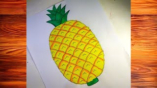 Pineapple fruit drawing 🍍🍍The easiest rule or technique to draw a pineapple 🍍🍍 painting [upl. by Winthorpe203]