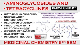 Aminoglycosides amp Tetracyclines complete  Part 4 Unit 1  Medicinal Chemistry 6th Semester [upl. by Oiralednac678]