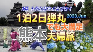 【熊本県旅】2023Jun 1泊2日トクたびマイルで行く弾丸 熊本夫婦旅 絶品の馬肉にあか牛！くまモンも食べちゃう 初めて観光で来て大満喫の熊本 [upl. by Araem]