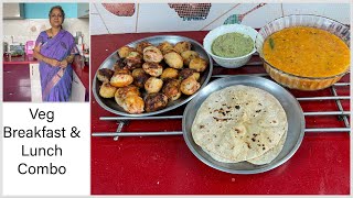 Veg Breakfast amp Lunch Combo2 I Veg Paneer PaniyaramI CoconutMintChutneyI RotiI amp DalFry [upl. by Notsahc]