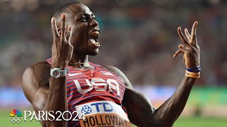 THREEPEAT Grant Holloway dominates field for historic 110m hurdles gold at Worlds  NBC Sports [upl. by Aimil127]