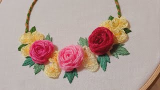 프랑스자수colorful roses with stem rose stitch and caston stitch couching stitch whipped back stitch [upl. by Edyth189]