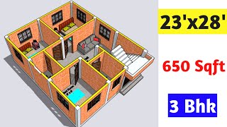 23 x 28 house plan  23 x 28 house design  650 Sqft [upl. by Khorma]