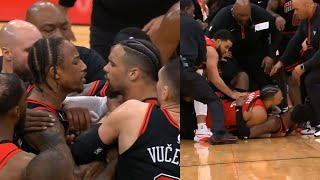 DeMar DeRozan and Dillon Brooks ejected for huge fight after hard foul 😳 [upl. by Honeyman]