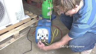 Reclaiming Refrigerant Gas From A Panasonic Air Conditioning Unit R410a With A MiniMax Reclaim Unit [upl. by Enoryt]