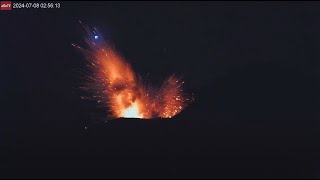 July 7 2024 night Double Strombolian eruption from Semeru volcano under the moon amp stars [upl. by Attehcram389]