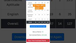 11Sept2024 Shift3 🤯 Normalised Marks13694 By Rank Mitra  Raw Marks127 😕 Maths 😢ssccgl2024 [upl. by Edla]
