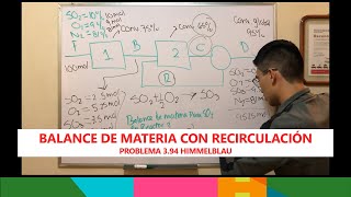 BALANCE DE MATERIA CON RECIRCULACIÓN  Problema 394 Himmelblau [upl. by Gnilrits]