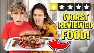 EATING at the WORST REVIEWED RESTAURANTS For 24 Hours 🤢 [upl. by Cirdnek571]