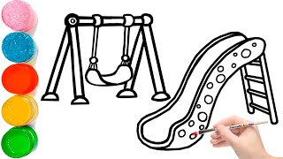 How To Draw A Playground Set With Slide And Swing  Simple and Easy Drawing  Art for Kids [upl. by Nadnal]