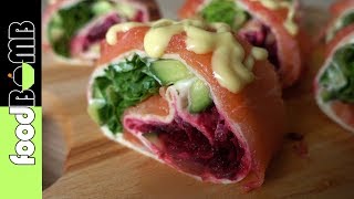 76 Zalm Wraps maken met Wasabi Mayonaise en Smeerkaas  Foodbomb [upl. by Meir]