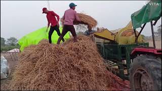 Paddy harvesting was done using Mahindra tractor and thresher [upl. by Eniamrehc929]