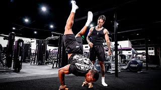 Larry Wheels tries calisthenics with Chris Heria Can powerlifting help with calisthenics [upl. by Assed]