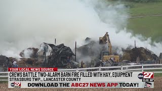 Fire crews battle twoalarm barn fire in Lancaster County [upl. by Yrad37]