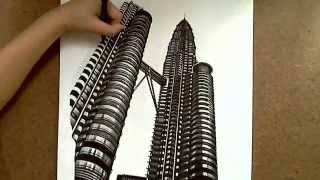 Realistic Drawing Petronas Twin Towers [upl. by Farleigh]