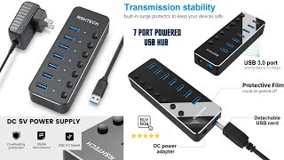 USB 30 Hub RSHTECH 7 Port Powered USB Hub Expander Aluminum USB 30 Data Port Hub [upl. by Ennaej]