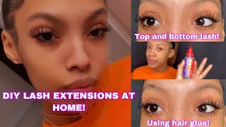 I DID MY OWN LASH EXTENSIONS 😍with hair glue✨HOW TO DO LASH EXTENSIONS AT HOME For beginners [upl. by Neffirg]