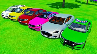 TRANSPORTING FIVE COLOR DODGE CHARGER TESLA   Farming Simulator 22 [upl. by Amandy66]