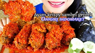 ASMR AYAM KRISPY SAMBEL GEPREK ONIGIRI INDOMARET INDOMIE RENDANG  EATING SOUNDS [upl. by Shellie]