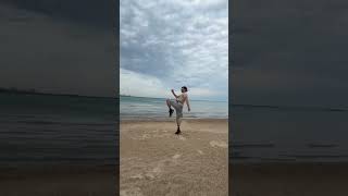 Best takedown defense is a knee to the head Dude Combat at it again shadowboxing on the beach mma [upl. by Ittam]