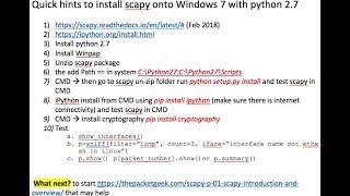 Quick hints to install scapy onto Windows 7 with python 27 [upl. by Agle928]