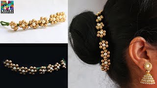 Pearls hair accessory  quick easy hair accessories Diy hair brooch Malinicreation [upl. by Paucker622]