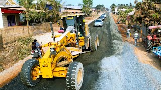 Fantastic Procedure Gravel spread foundation road construction project by SDLG Grader amp Road Roller [upl. by Glenda]