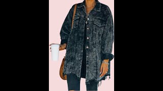 Hixiaohe Womens Casual Oversized Button Down Corduroy Shirt Jacket Coat Washed Retro Shacket [upl. by Atikir781]