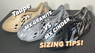 YEEZY FOAM RUNNER MX GRANITE MX CINDER CLAY TAUPE COMPARISON SIZING TIPS AND ON FOOT REVIEW [upl. by Resay375]