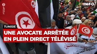 Tunisie  une avocate arrêtée en plein direct télévisé  RTBF Info [upl. by Emmeline]