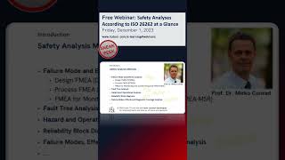 Free tudoor Webinar Safety Analyses According to ISO26262 at a Glance [upl. by Hurwit]