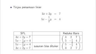 Aljabar Linier 03 Reduksi Baris amp Penyelesaian Persamaan Linier [upl. by Pownall58]