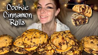 GOOEY COOKIE CINNAMON ROLL MUKBANG MessyVeganNo Talking [upl. by Reyam]