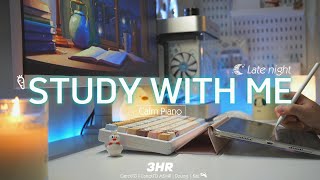 3HOUR STUDY WITH ME  Calm Piano 🎹 Rain sounds 🌧️  Pomodoro 5010  Late night [upl. by Steddman830]