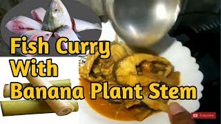 केला स्टेम के साथ मछली करी  Fish curry with banana stem Hindi cooking [upl. by Nyvek148]