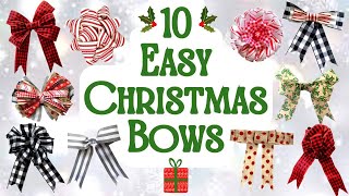 10 EASY Christmas Bows  How to MAKE A BOW Out of Ribbon  EASY GIFT BOWS  BOW Tutorial [upl. by Inman850]