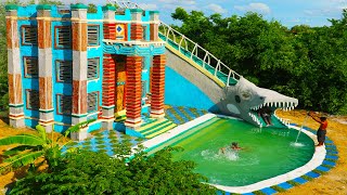 Full Video Building Creative 4Story Classic Mud Villa Swimming Pool amp Dinosaur Water Slide [upl. by Einnalem]