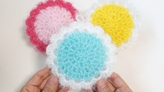 수세미뜨기 쉽고 거품 잘나는 수세미 Crochet flower Crochet dish scrubber [upl. by Haidebej]